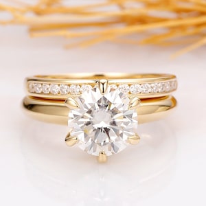 2CT Round Cut Moissanite Ring, Moissnaite Ring Set, Solitaire Engagement Ring, 14k Yellow Gold Ring, Anniversary Gift, Promise Ring