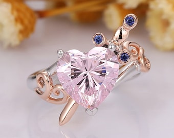 【関税込み】N-Dia Heart Ring 3, Pink/Gold Plated 3.20 ct. t.w. Pink Topaz and .18 ct. t.w. Diamond Heart Ring