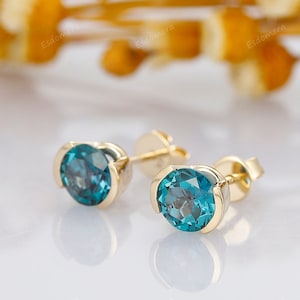 Alexandrite Earrings, 1.60CTW Alexandrite Earrings, Alexandrite Half Bezel Set Earring Studs, Solid 14k Solid White Gold Stud Earrings