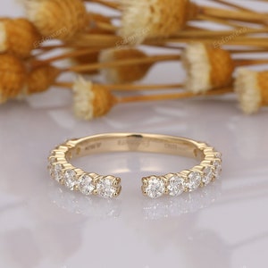 2.5mm Round Moissanite Wedding Band, Unique Open Gap Ring For Women, Yellow Gold Stacking Ring, Wedding Band Guard Ring, Birthday Gifts