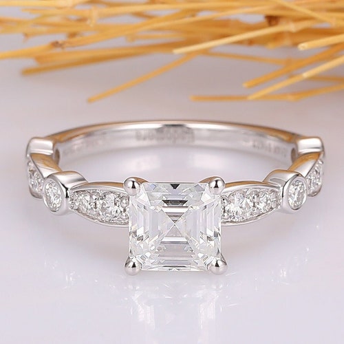 Princess Cut Moissanite Ring Engagement Ring White Gold Women - Etsy
