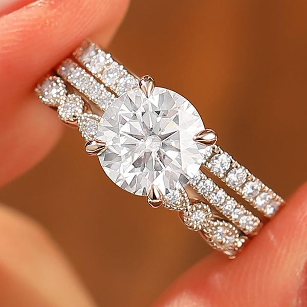 Anillo de compromiso de moissanita de corte redondo de 2 quilates, anillo de boda de oro blanco de 14 k, anillo de aniversario, anillo de novia para ella.