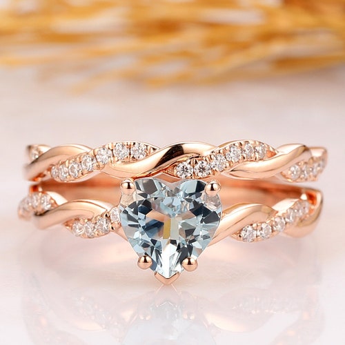 Natural Aquamarine Ring Heart Shape 1CT Aquamarine Wedding - Etsy