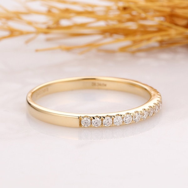 Moissanite Wedding Band, 14k Yellow Gold Moissanite Matching Band, Half Eternity Band, Daily Ring, Women's Ring, Birthday Gift, Bridal Ring