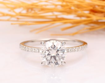 Round Cut 2CT Moissanite Engagement Ring, 14k Rose Gold Anniversary Ring, Promise Bridal Ring, Half Eternity Ring, Art Deco Women's Ring