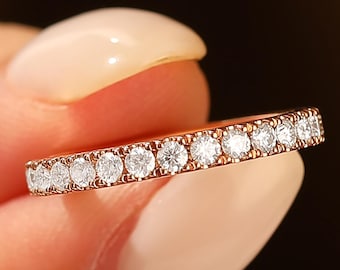 Moissanite Band, Full Eternity Wedding Band, Pave Set Accents Moissanite Wedding Band, 14k Rose Gold Wedding Ring, Bridal Ring, Women's Ring