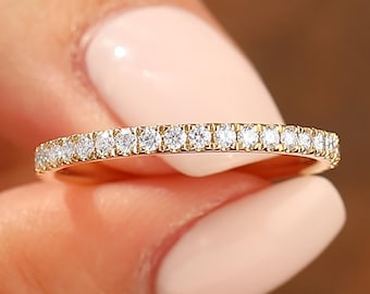 3/4 Eternity Moissanite Wedding Band, Pave Set Accents Bridal Wedding Ring, 14k White Gold Promise Anniversary Ring, Birthday Gift For Her