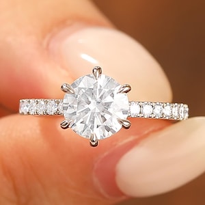Round Cut 1.5CT Moissanite Women&#39;s Engagement Ring, Moissanite Bridal Ring, Anniversary Ring, Solid White Gold Wedding Ring, Promise Ring