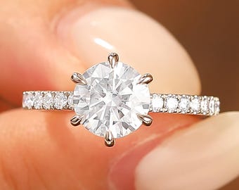 Rundschliff 1.5ct Moissanit Frauen Verlobungsring, Moissanite Brautring, Jubiläumsring, Ehering aus massivem Weißgold, Versprechensring