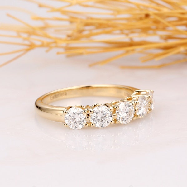 Moissanite 5 Stone Ring, Solid 14k Yellow Gold Ring, Promise Anniversary Ring, Bridal Ring, Moissanite Engagement Ring, Anniversary Gift