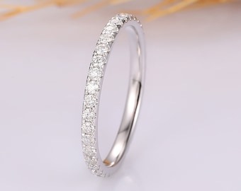 Full Eternity White Gold Wedding Band, 2mm Band Width Moissanite Stacking Ring, Unique Bridal Promise Ring, Vintage Stacking Matching Band