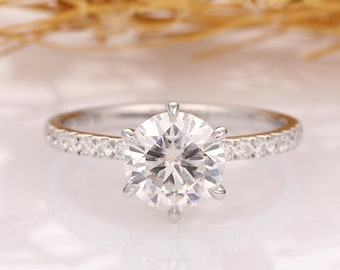 Round Cut 1.5CT Moissanite Women's Engagement Ring, Moissanite Bridal Ring, Anniversary Ring, Solid White Gold Wedding Ring, Promise Ring