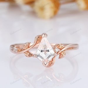 Kite Cut Moissanite Engagement Ring, Vintage Rose Gold Branch Design Ring, Unique Leaf Wedding Ring Anniversary Gift Ring For Women