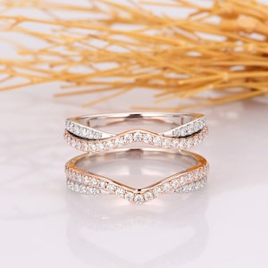 14K Two Tone Gold Wedding Band, Antique Ring Enhancer, Moissanite Stacking Ring Women, Engagement Enhancer Guard Ring, Anniversary Gifts