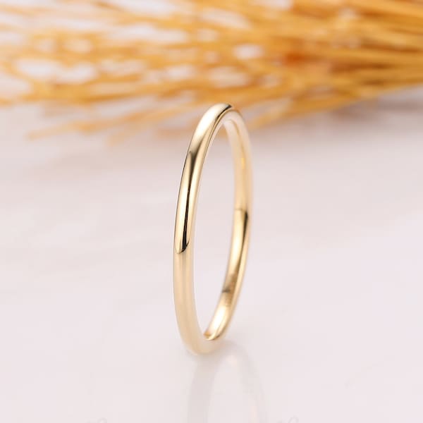 Rounded Plain Wedding Band, Comfort Fit 1.5mm Wide(width) Wedding Ring, 14K Solid Gold Bridal Wedding Ring, Promise Ring Anniversary Gift