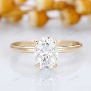 Oval Cut Hidden Halo Engagement Ring, Unique Elongated Oval Cut 7x10mm Moissanite Ring, 18K Yellow Gold Prong Set Ring, Bridal Promise Ring