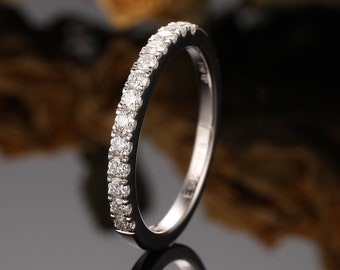925 Sterling Silver Moissanite Wedding Band, Half Eternity Anniversary Ring, 2.3mm Wide Moissanite Stacking Ring, Unique Bridesmaid Gifts