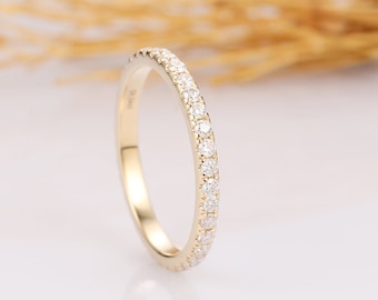 Solid 14k Gold Full Eternity Moissanite Wedding Band, Bridal Wedding Ring, Promise Anniversary Ring, Matching Band, Dainty Ring For Women