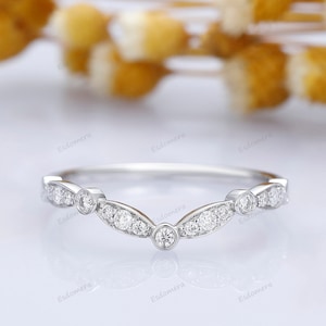 White Gold Curved Wedding Band, Solid Gold Curve Matching Ring, Dainty Stacking Ring, Curved Wedding Band For Women, Stackable Ring Gift