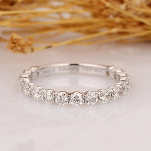 Moissanietband, 3/4 Eternity bruidsring, massief 14k witgouden trouwring trouwdagring, art-decoband, uniek verjaardagscadeau, damesring