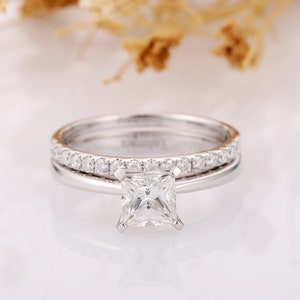 Princess Cut 1CT Moissanite Engagement Ring, 14K Solid White Gold Women&#39;s Ring, Promise Bridal Ring Set, Anniversary Rings Gift For Her