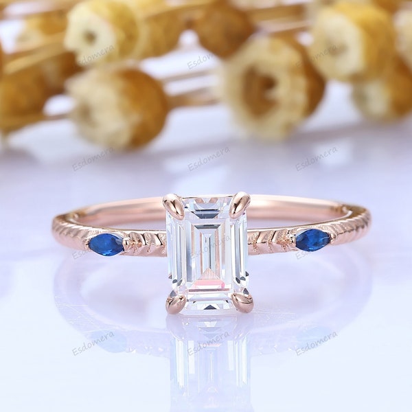 1 Carat Emerald Lab Grown Diamond Ring, IGI Certified Emerald Lab Diamond Engagement Ring, Three Stone Lab Grown Diamond Bridal Ring