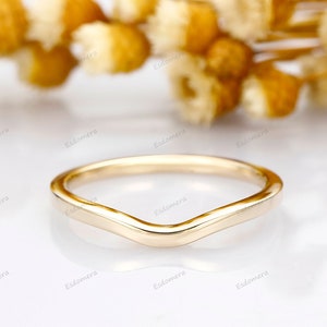 14K Solid Gold Curved Wedding Band, 14k Gold Matching Band, Dainty Gold Ring, Real Gold Jewelry, Plain Gold Stacking Ring For Women