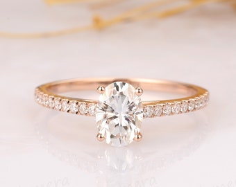 Cathedral Rose Gold Plated Oval Cut Moissanite Bridal Ring, 925 Sterling Silver Wedding Promise Ring Anniversary Gift, Half Eternity Ring