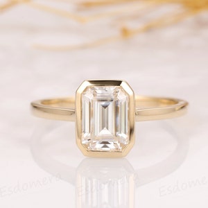 2CT Emerald Cut Moissanite Solitaire Ring, 14K Yellow Gold Engagement Ring, Bezel Setting, Statement Ring, Gift For Her, Anniversary Ring image 1