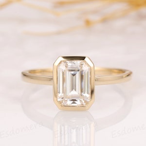 2CT Emerald Cut Moissanite Solitaire Ring, 14K Yellow Gold Engagement Ring, Bezel Setting, Statement Ring, Gift For Her, Anniversary Ring