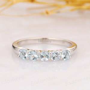 Aquamarine Wedding Band, 14k Solid White Gold Wedding Ring, Natural Aquamarine Ring, Birthstone Ring, Lovely Bridal Ring, Promise Ring