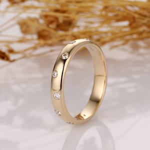 Handmade Art Deco Ring, Moissanite Bridal Wedding Ring, Solid 14K Yellow Gold Moissanite Wedding Band, Brilliant Moissanite, Promise Ring
