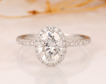 Oval Cut 8x6mm Moissanite Engagement Ring, 14K Solid White Gold Bridal Wedding Ring, Promise Ring, Anniversary Ring, Half Eternity Ring