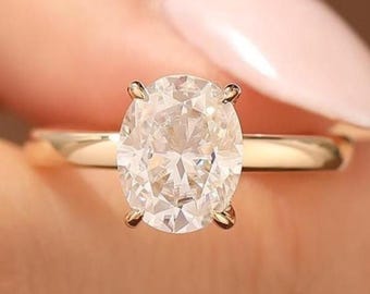 Hidden Halo Oval Wedding Ring, 2.5CT Oval Cut Colorless Moissanite Engagement Ring, Antique Moissanite Ring, Anniversary Gift For Women