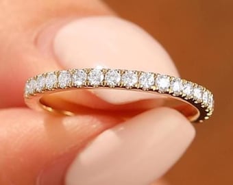 Solid Gold Full Eternity Moissanite Wedding Band, Bridal Wedding Ring, Promise Anniversary Ring, Matching Band, Pave Set Ring For Women