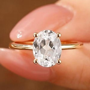 Oval Cut 2CT White Sapphire Ring, 14k Yellow Gold Wedding Ring, Solitaire Ring, 4 Prongs Engagement Ring, Gift For Her, Anniversary Gift