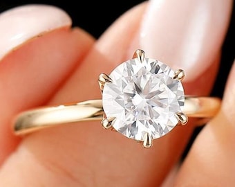 Lotus Flower Moissanite Engagement Ring, 14K Gold Tulip Setting