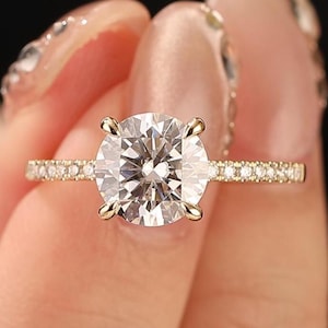 Round Cut 2CT Moissanite Engagement Ring, 14k Rose Gold Anniversary Ring, Promise Bridal Ring, Half Eternity Ring, Art Deco Women&#39;s Ring
