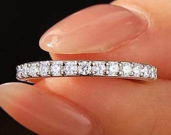 14K White Gold Full Eternity Moissanite Wedding Band, Pave Bridal Ring