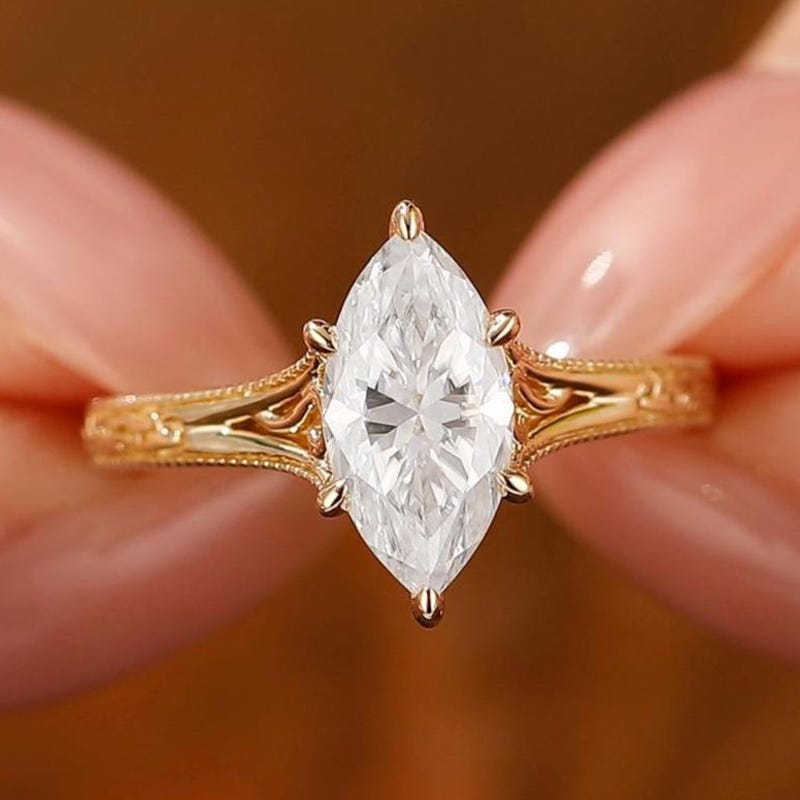 Vintage Engraved Marquise - Etsy