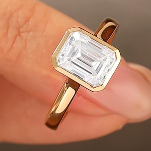 2.5mm Band Width Wedding Ring, 3CT Emerald Cut Moissanite Engagement Ring, White Gold Wedding Anniversary Ring, Art Deco Moissanite Ring