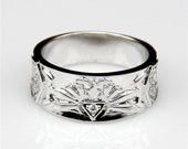 Small Esdomera Moissanite Center Wide Band 14k White Gold Video Game Style Men 39 s Gold Wedding Band (CFR0021-ESMSB)
