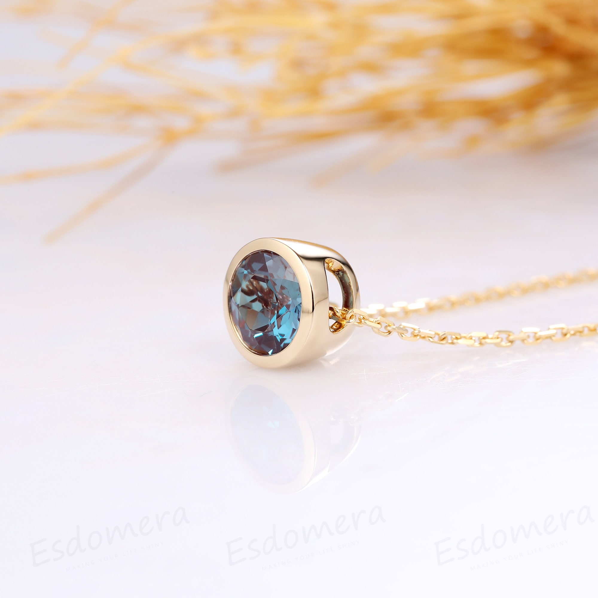 Alexandrite Pendant Necklace Round Cut 