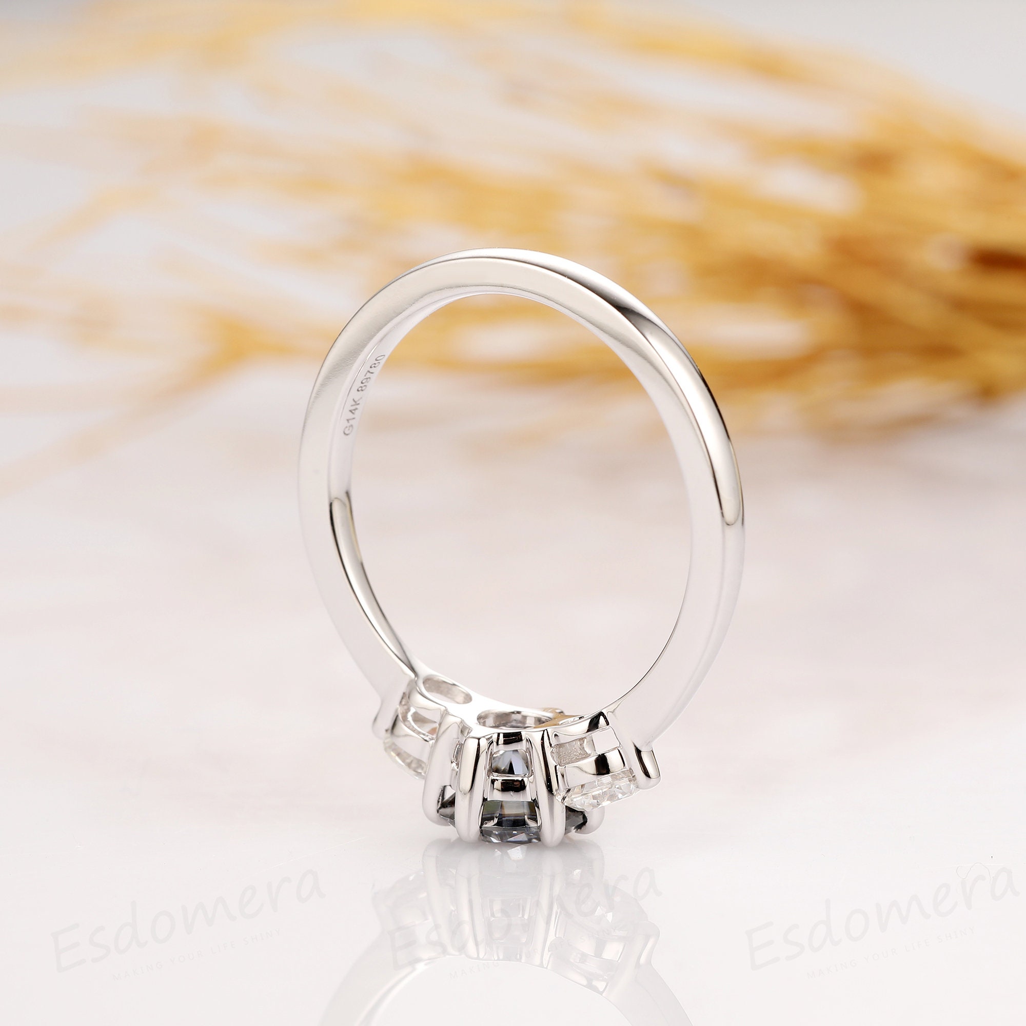 Vintage Three Stone 14k White Gold Engagement Ring 0.8CT | Etsy