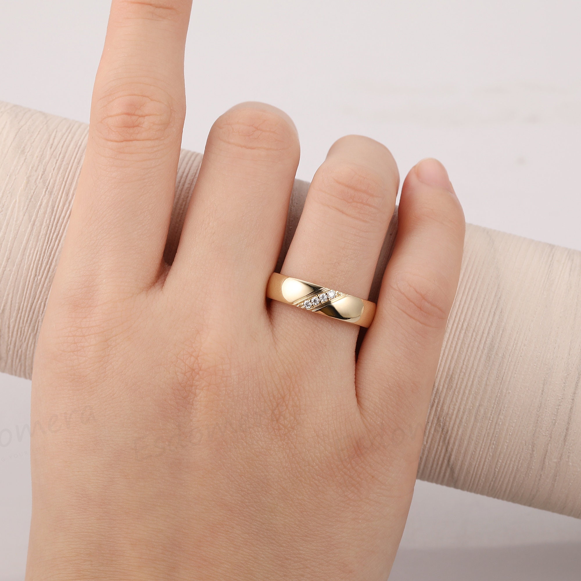 Solid Gold Ring For Husband Simple Men s Band Round Moissanite Wedding Ring For Him Wide Men s Band Handmade Promise Anniversary Gift