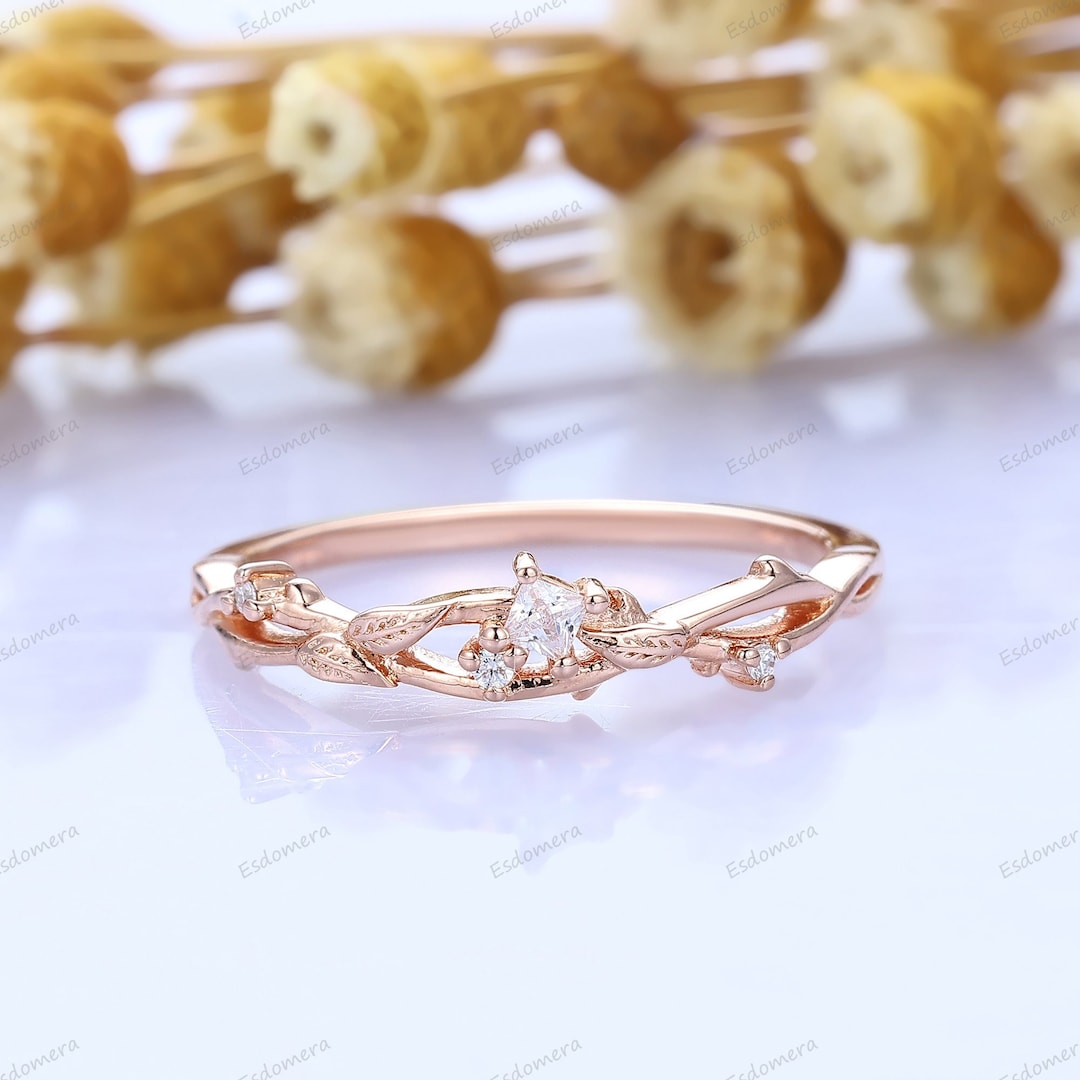 Leaf Stacking Ring, Solid Gold Flower Wedding Ring, Thin Anniversary ...