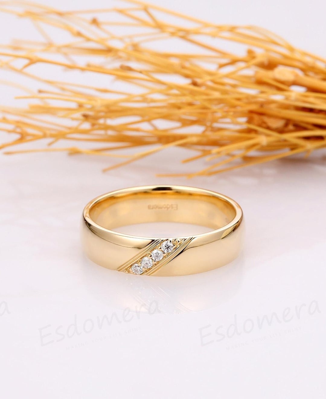 Buy Solid Gold Ring for Husband, Simple Men's Band, Round Moissanite  Wedding Ring for Him, Wide Men's Band, Handmade Promise Anniversary Gift  Online