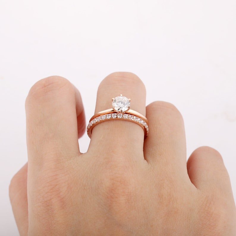 Round Cut 1CT Solitaire Engagement Ring 14K Solid Rose Gold - Etsy