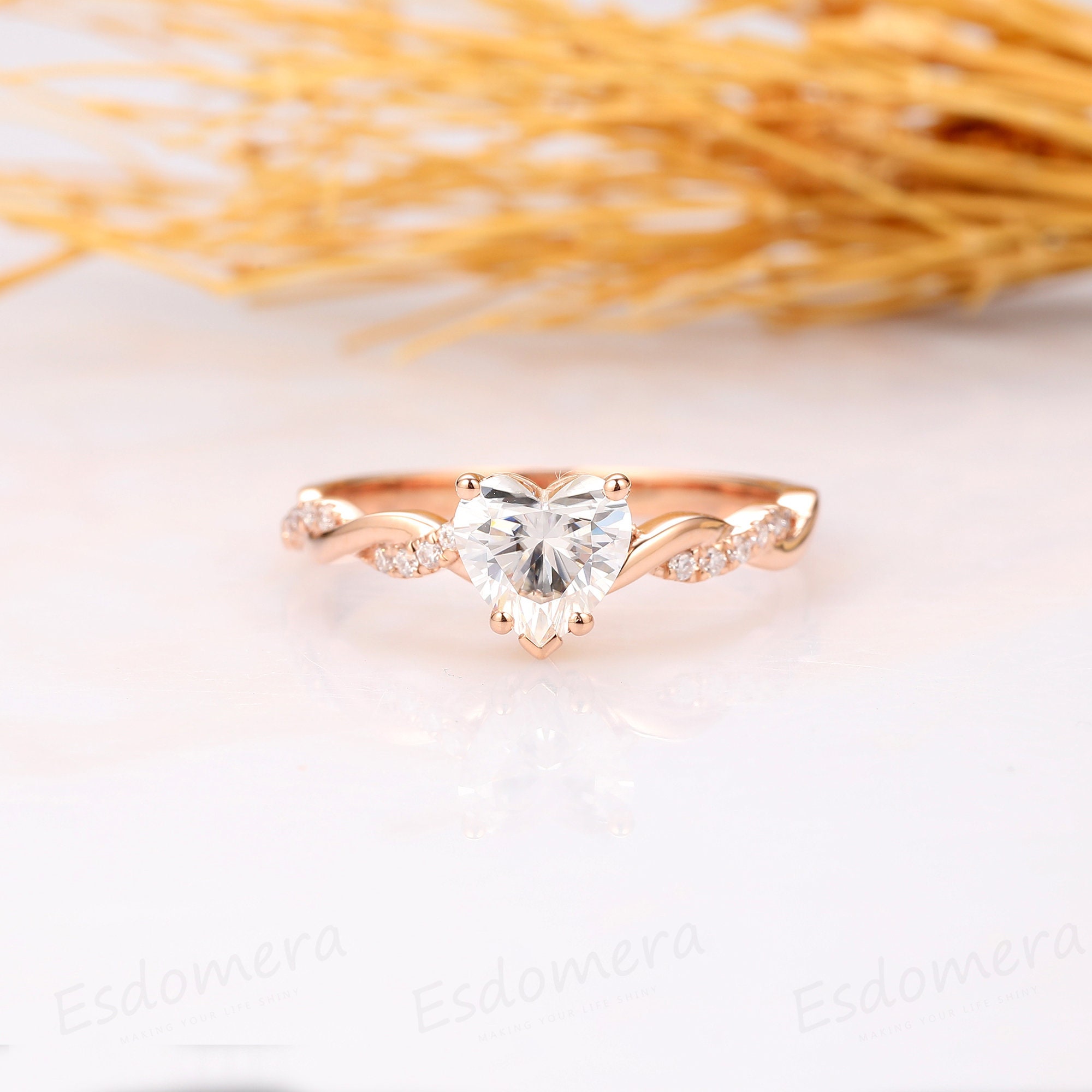 Heart Shape 1CT Moissanite Wedding Ring Rope Band 14k Rose Etsy