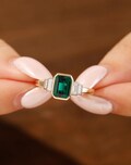 Emerald Engagement Ring, Vintage Baguette Moissanite Ring, Bezel Set May Birthstone Ring, Bridal Promise Anniversary Ring, 2CT Emerald Ring